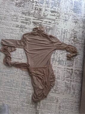 SHEIN Nude Rhinestone Sheer Mesh Bodysuit